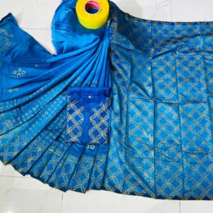 Couple Block Print Half Silk Sharee Block Print Dhupiana Silk Panjabi Model - HMS - 2024001