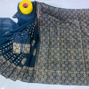 Couple Block Print Half Silk Sharee Block Print Dhupiana Silk Panjabi Model - HMS - 2024009