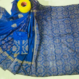 Couple Block Print Half Silk Sharee Block Print Dhupiana Silk Panjabi Model - HMS - 2024011