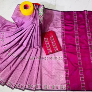 Couple Block Print Half Silk Sharee Block Print Dhupiana Silk Panjabi Model - HMS - 2024023