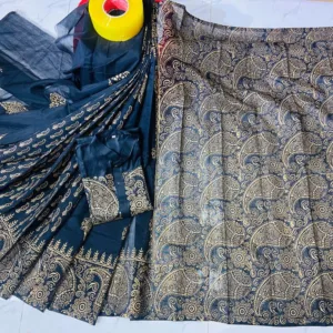 Couple Block Print Half Silk Sharee Block Print Dhupiana Silk Panjabi Model - HMS - 2024024