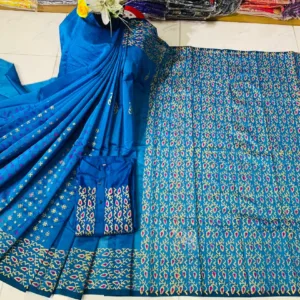 Couple Block Print Half Silk Sharee Block Print Dhupiana Silk Panjabi Model - HMS - 2024026