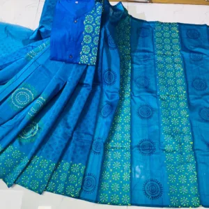 Couple Block Print Half Silk Sharee Block Print Dhupiana Silk Panjabi Model - HMS - 2024047