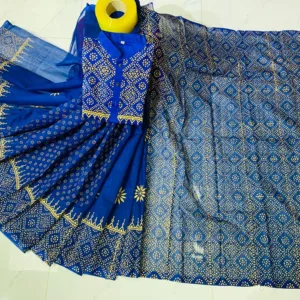 Couple Block Print Half Silk Sharee Block Print Dhupiana Silk Panjabi Model - HMS - 2024050