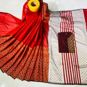 Couple Block Print Half Silk Sharee Block Print Dhupiana Silk Panjabi Model - HMS - 2024051