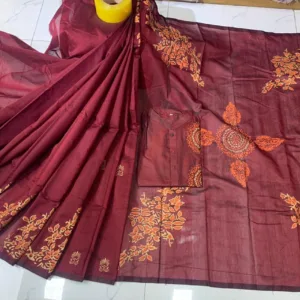 Couple Block Print Half Silk Sharee Block Print Dhupiana Silk Panjabi Model - HMS - 2024052