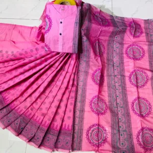 Couple Block Print Half Silk Sharee Block Print Dhupiana Silk Panjabi Model - HMS - 2024054