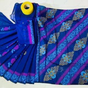 Couple Block Print Half Silk Sharee Block Print Dhupiana Silk Panjabi Model - HMS - 2024070