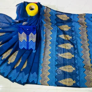 Couple Block Print Half Silk Sharee Block Print Dhupiana Silk Panjabi Model - HMS - 2024071