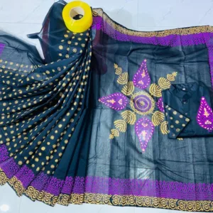 Couple Block Print Half Silk Sharee Block Print Dhupiana Silk Panjabi Model - HMS - 2024079