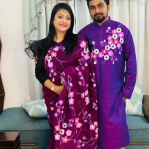 Couple Hand Paint Half Silk Sharee Hand Paint Dhupiana Silk Panjabi Model- HMS-2029004