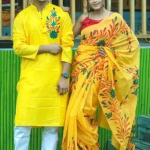 Couple Hand Paint Half Silk Sharee Hand Paint Dhupiana Silk Panjabi Model- HMS-2029007