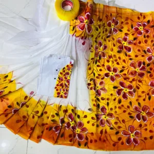 Couple Hand Paint Half Silk Sharee Hand Paint Dhupiana Silk Panjabi Model- HMS-2029061