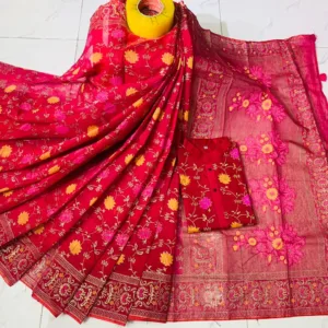 Couple Screen Print Half Silk Sharee Block Print Dhupiana Silk Panjabi Model- HMS-2023003