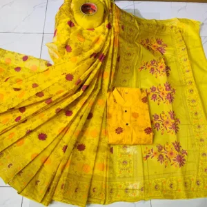 Couple Screen Print Half Silk Sharee Block Print Dhupiana Silk Panjabi Model- HMS-2023007