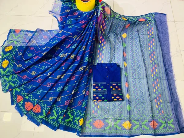 Couple Screen Print Half Silk Sharee Block Print Dhupiana Silk Panjabi Model- HMS-2023009