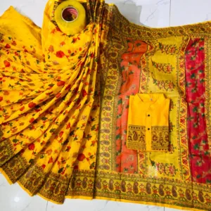 Couple Screen Print Half Silk Sharee Block Print Dhupiana Silk Panjabi Model- HMS-2023013