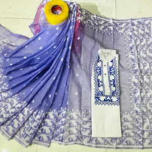 Couple Screen Print Half Silk Sharee Block Print Dhupiana Silk Panjabi Model- HMS-2023022