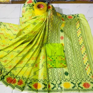 Couple Screen Print Half Silk Sharee Block Print Dhupiana Silk Panjabi Model- HMS-2023056