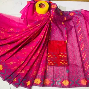 Couple Screen Print Half Silk Sharee Block Print Dhupiana Silk Panjabi Model- HMS-2023057