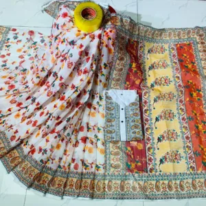 Couple Screen Print Half Silk Sharee Block Print Dhupiana Silk Panjabi Model- HMS-2023069