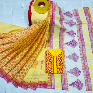 Block Paint Premium Half Silk Sharee Block Paint Slub Cotton Panjabi Model- HMS-202717